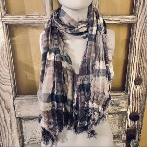 Gray and White Plaid Tethered Scarf